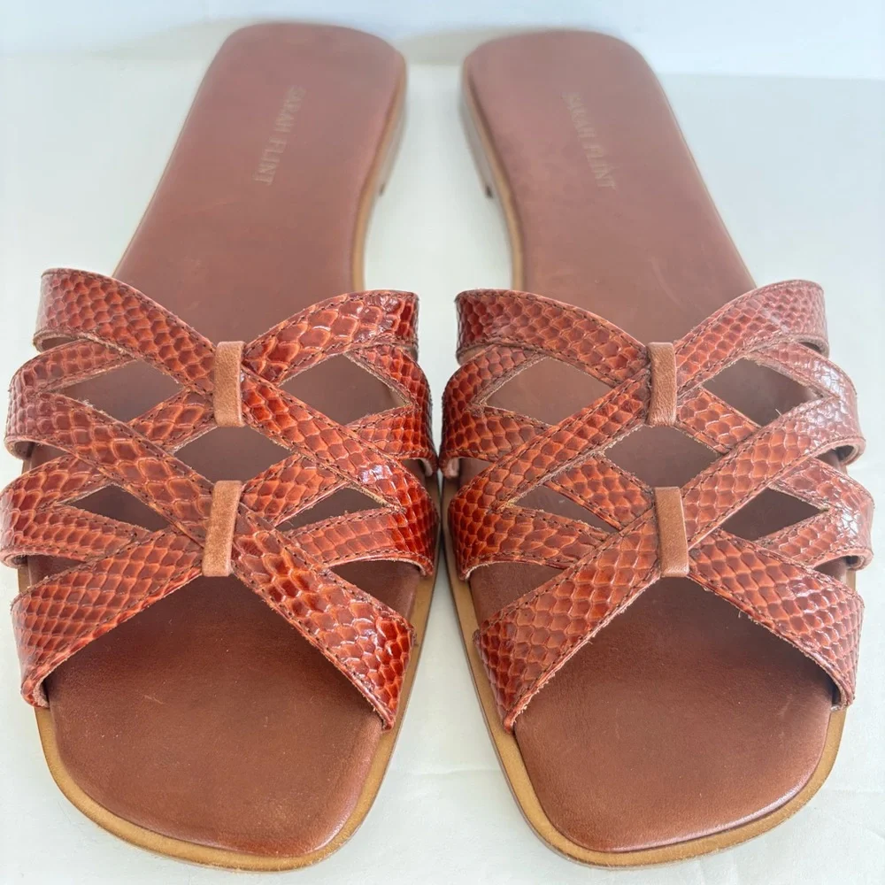 Sarah Flint Kim Slip On Brown Toffee Embossed Calf Leather Sandals 9.5 - Picture 4 of 9